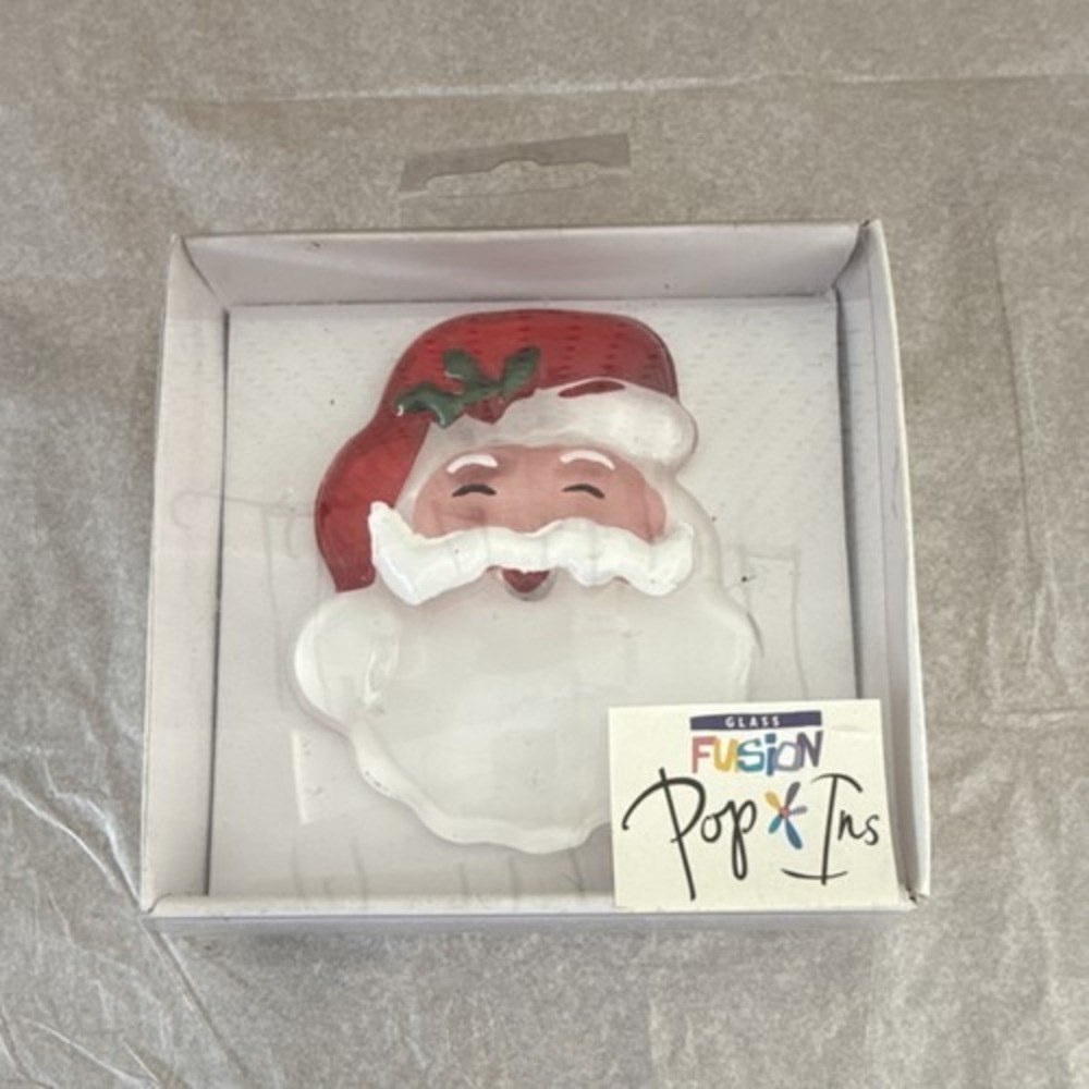 DEMDACO Glass Fusion Pop Ins Santa Claus Glass Centerpiece Christmas White Red